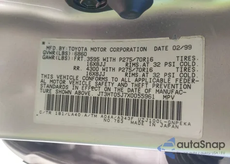 1999 Toyota Land Cruiser из США, поврежденный, VIN JT3HT05J7X0055961